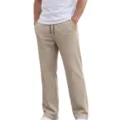 Pantaloni casual waffle kaki da uomo, vista dettagliata del taglio dritto con coulisse in vita. - Kaki