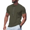 Vista dettagliata t-shirt uomo manica corta asciugatura rapida in seta di ghiaccio verde. - Taglia S / Verde