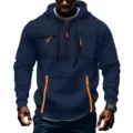 Felpa uomo con cappuccio manica lunga mezza zip spessa streetwear casual ampio top - Taglia M / Top / Blu navy