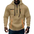 Felpa con cappuccio da uomo ispessita a manica lunga con zip casual ampia e comoda con tasche - Kaki