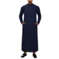 Thobe tradizionale da uomo a tinta unita a maniche lunghe con colletto e tasche pratiche. - Taglia M / Blu scuro