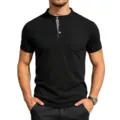 T-shirt Henley a maniche corte nera da uomo con abbottonatura e taschino casual - Taglia S / Nero