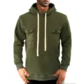 Felpa con Cappuccio Uomo in Pile Pesante Stile Cargo Maniche Lunghe con Tasche - Taglia S / Verde militare