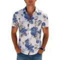 Chemise homme decontractée hawaïenne à fleurs bleues manches courtes été plage vacances - M / Imprimé Bleu Blanc