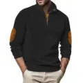 Maglione da uomo a maniche lunghe a coste con collo alto e toppe a contrasto sui gomiti. - Taglia S / Nero