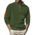 Maglione verde a maniche lunghe da uomo con collo alto a costole,toppe e mezza zip. - Taglia S / Verde militare