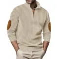 Felpa uomo slim fit collo alto manica lunga a righe con toppe sui gomiti casual. - Taglia S / Cachi