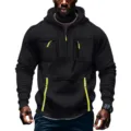 Felpa con cappuccio uomo spessa a manica lunga con zip e tasche comoda e morbida. - Nero