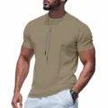 Herren strukturierte kurzarm rundhals t-shirt detailansicht, modische sommer kleidung. - Rot