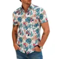 Men's Hawaiian tropical print short sleeve casual holiday lapel shirt in white variant - M / Tops