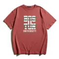 Men's casual loose round neck short sleeve T-shirt with Boston University graphic print top. - 3XL / Tops / Wine Red