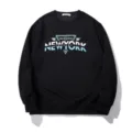 Black long sleeve crewneck sweatshirt for men with stylish blue white letter graphic print. - 3XL / Tops / Black