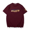 Plus size streetwear graphic print short sleeve t-shirt with metallic letter design for men. - XL / Tops / Wine Red