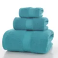 Solid color 100% cotton 3-piece towel set, soft and absorbent bath towels for home use. - Azure