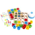 Wooden geometric shape matching board game for kids, early educational montessori toy set. - 2-Player Battle