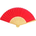 Elegant red 7-inch DIY paper folding fan with carved bamboo ribs for wedding events - Red