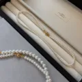 Elegant French style white round pearl necklace featuring a golden magnetic clasp detail - Artificial Pearl Necklace with Magnetic Clasp / 4mm [40cm] / White