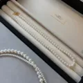Elegant white round pearl necklace with a gold magnetic clasp in a French style - Artificial Pearl Necklace with Magnetic Clasp / 6mm [40cm] / White