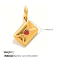 Gold-plated stainless steel envelope pendant with a red heart rhinestone, 12.7mm size. - Envelope Style (PJ2627RDG) / 12.7mm / Gold