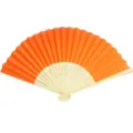 Vibrant solid orange folding paper fan with decorative carved light wood ribs for DIY crafts - Orange