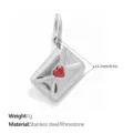 Vintage stainless steel envelope pendant with red rhinestone heart, DIY jewelry charm - Envelope Style (PJ2627RDS) / 12.7mm / Silver