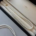 Elegant white round pearl necklace with gold magnetic clasp in a premium jewelry box - Artificial Pearl Necklace with Magnetic Clasp / 8mm [40cm] / White