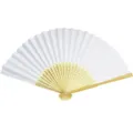 7 inch blank white paper folding fan with carved bamboo ribs for DIY wedding favors - White