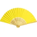 Yellow 7-inch DIY folding paper fan with a natural bamboo frame for wedding favors - Lemon Yellow