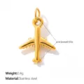 Gold-plated stainless steel airplane pendant charm with 14.5mm dimensions - Airplane Style (PJ2628G)
