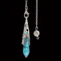 Healing turquoise hexagonal crystal point pendulum necklace with intricate silver filigree cap - Turquoise Pendant With Hollow Chain