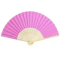 Elegant pink folding fan with decorative wooden ribs perfect for DIY wedding favors - Rose Red