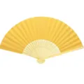 Classic 7-inch yellow DIY folding paper fan featuring hollow carved bamboo frame - Gold Yellow