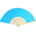 Light blue blank folding paper fan with decorative hollowed wooden ribs for DIY - Lake Blue