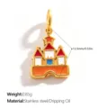 Colorful castle pendant charm in gold-plated stainless steel for custom DIY jewelry - Castle Shape (PJ2631CRG)