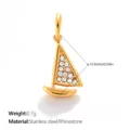 Gold-plated sailboat pendant with rhinestones, 13.8mm stainless steel jewelry charm - Sailboat Shape (PJ2632WEG)