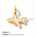 Gold-plated stainless steel airplane charm with white enamel, DIY pendant accessory - Airplane Shape (PJ2634WEG)