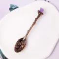 Vintage dekorativer Kupferlöffel mit natürlichem violetten Kristallstein und Blumengravur - Amethyst Roségold