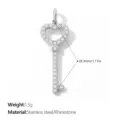 Sparkling heart key pendant charm in stainless steel with white rhinestones inlay - Key Shape (PJ2635WES)