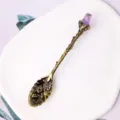Vintage Bronzelöffel mit Amethyst-Naturstein für Kaffee und Dessert Spezialitäten - Amethyst Messing