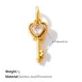 Vintage heart key pendant with rhinestone in DIY gold-plated stainless steel charm - Heart Key (PJ2637WEG)