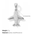 Silver stainless steel airplane pendant with sparkly rhinestones for DIY jewelry making. - Rhinestone Airplane (PJ2638WES)