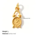 Vintage gold alarm clock pendant charm in stainless steel 20mm length for DIY jewelry - Alarm Clock Shape (PJ2640G)