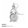 Vintage stainless steel alarm clock charm pendant with weight and size details - Alarm Clock Shape (PJ2640S)