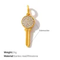 Gold plated stainless steel key pendant with sparkling rhinestone inlay, 20mm size - Round Head Key (PJ2641WEG)