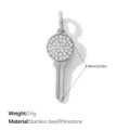 Elegant stainless steel key charm pendant featuring pavé set sparkling rhinestones - Round Head Key (PJ2641WES)