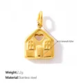 Gold-plated house charm pendant in stainless steel featuring a heart cutout detail - House Shape (PJ2642G)