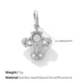Detailed silver airplane pendant charm with sparkling rhinestones and natural stone - Stone Airplane (PJ2643WES)