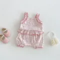Baby girl summer floral vest and shorts two piece set cute ruffles cotton outfit for kids - 73cm / Pink