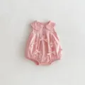 Pink baby girl sleeveless romper detail with cute bowknot decorations and peter pan collar. - 66cm / Baby Romper