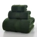 Solid color 100% cotton bath towel set soft and absorbent for home bathroom use. - Dark Green